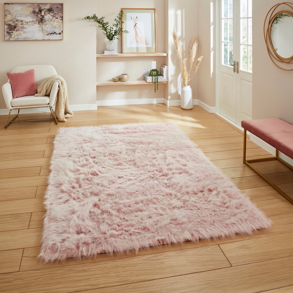 Polar Plush Soft Plain Textured Shaggy Rugs in Rose Pink